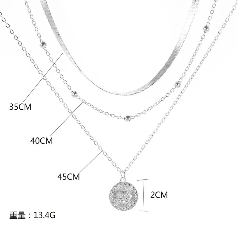 925 Colar de Prata/Ouro Esterlina Três Camadas